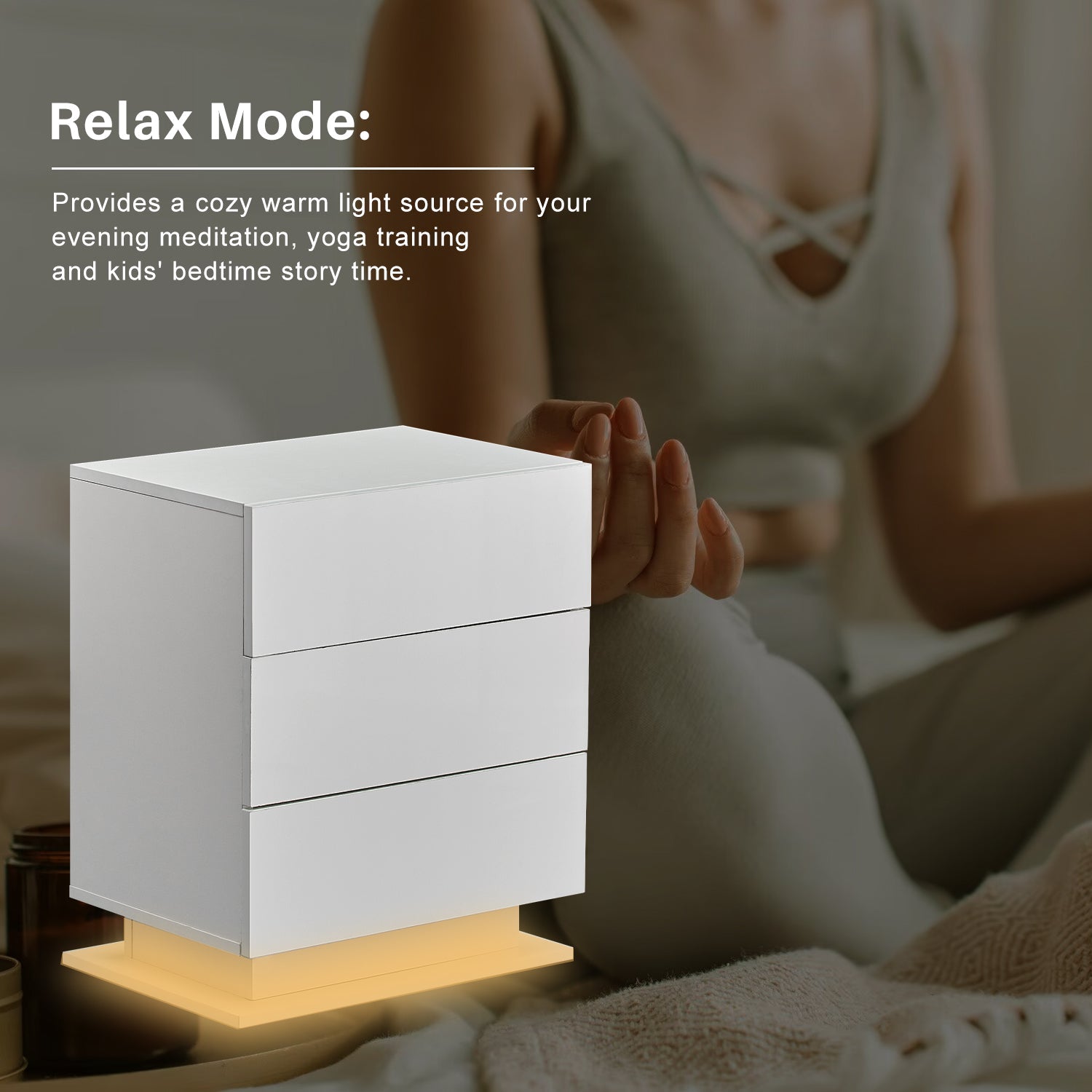 Mario LED Light Bedside Table [3 Drawers]