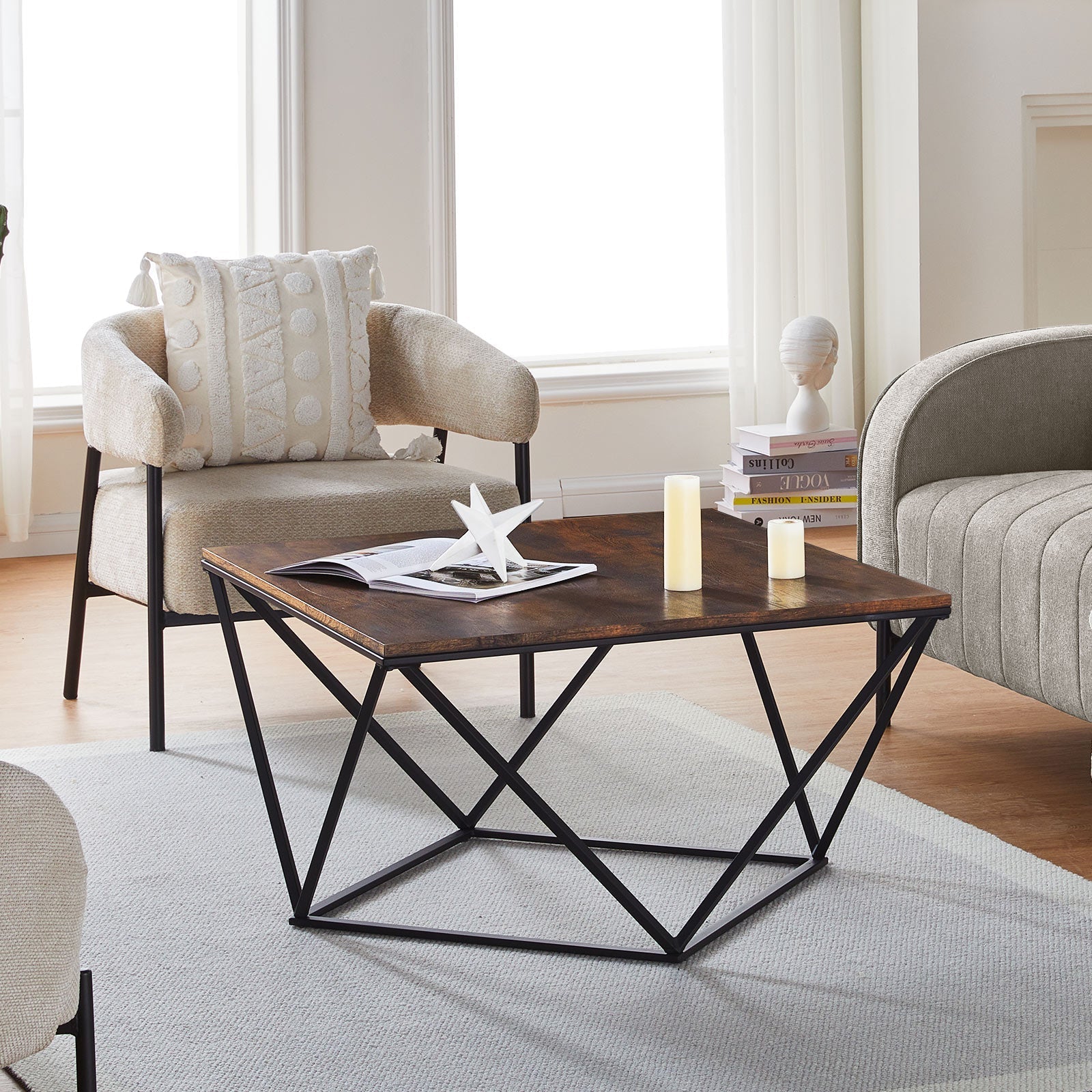 Mayme Industrial Coffee Table [Oak Pattern] [MDF]-1