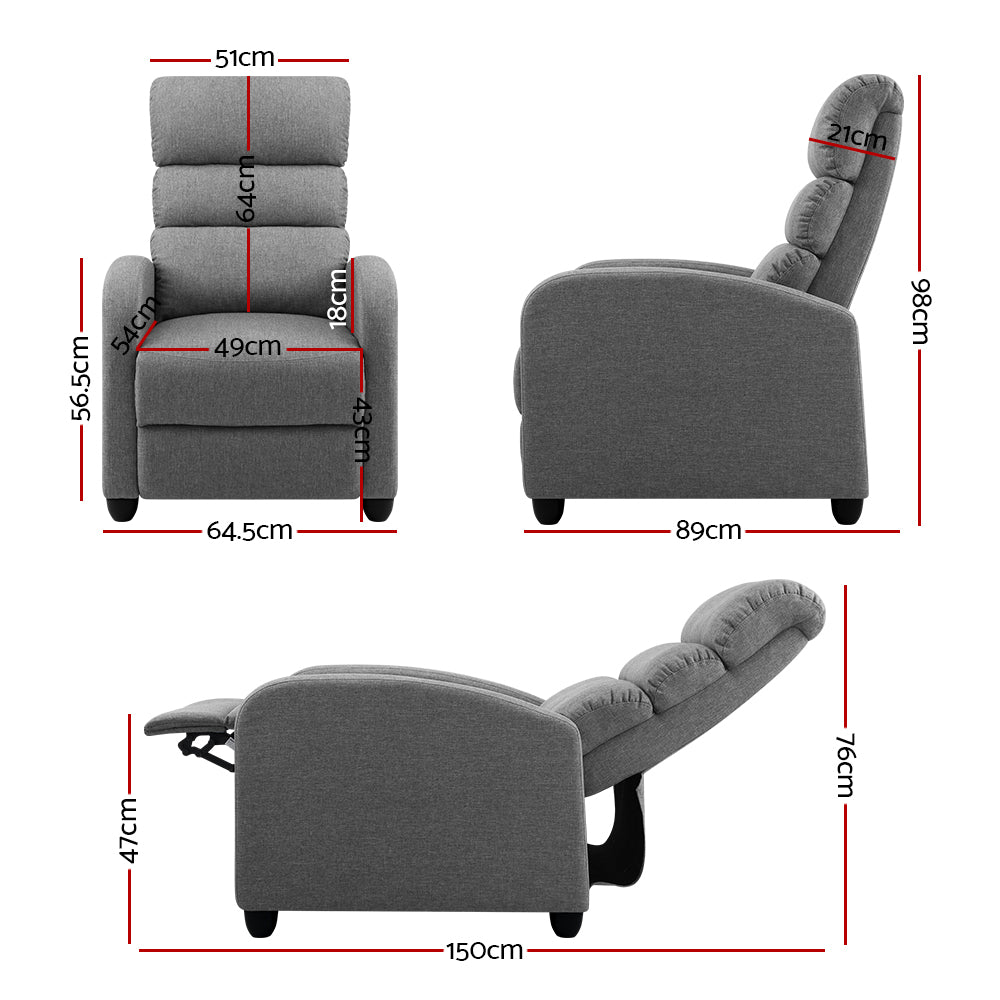 Artiss Recliner Armchair Grey Fabric Bolivia-1