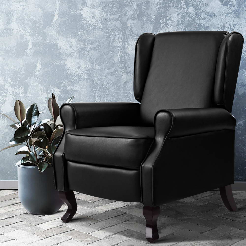 Artiss Recliner Armchair Black Faux Leather Domini-0