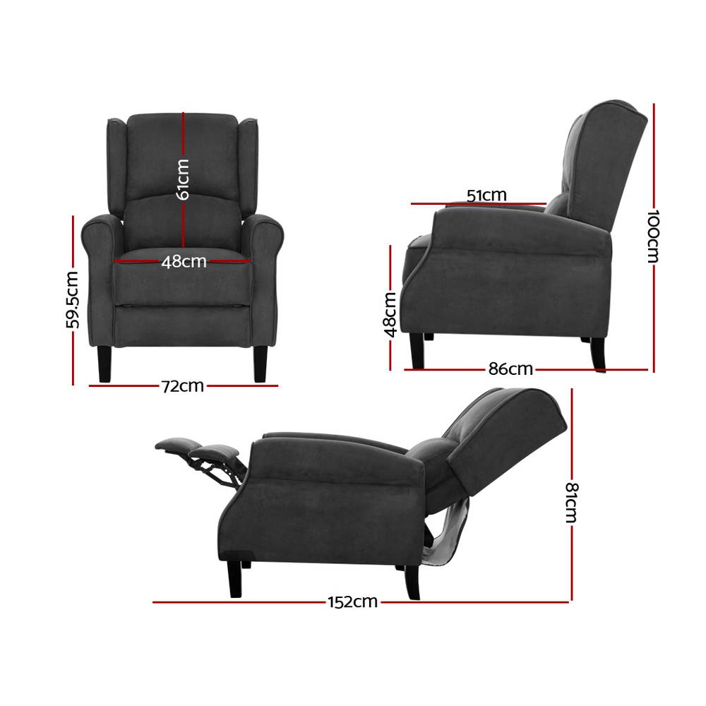 NNEDSZ Recliner Chair Adjustable Sofa Lounge Soft Suede Armchair Couch Charcoal