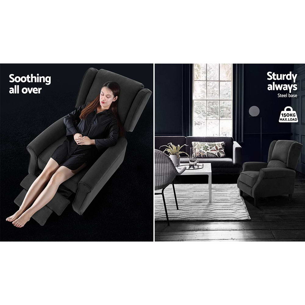 NNEDSZ Recliner Chair Adjustable Sofa Lounge Soft Suede Armchair Couch Charcoal
