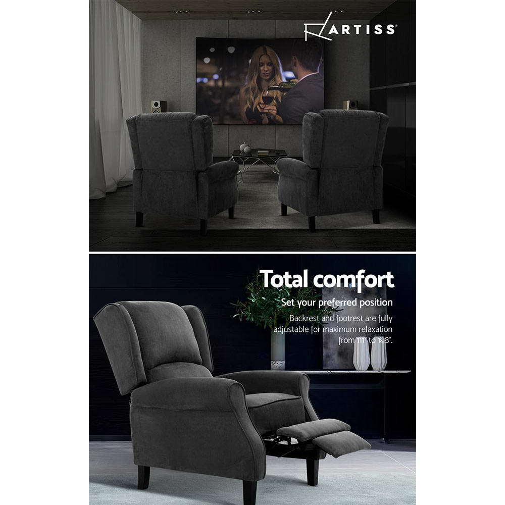 NNEDSZ Recliner Chair Adjustable Sofa Lounge Soft Suede Armchair Couch Charcoal