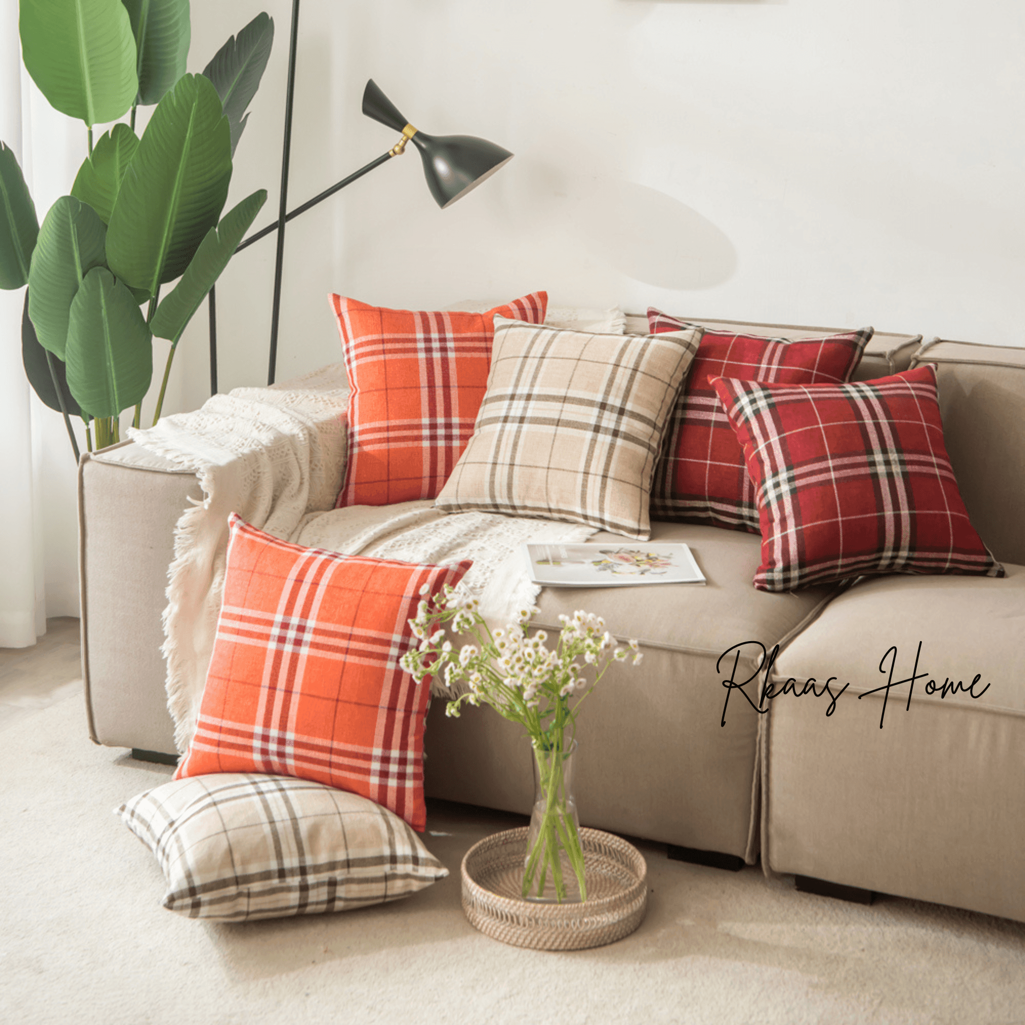 Tartan Check Cushion Cover Home Sofa 45x45 CM (18"x18")-1