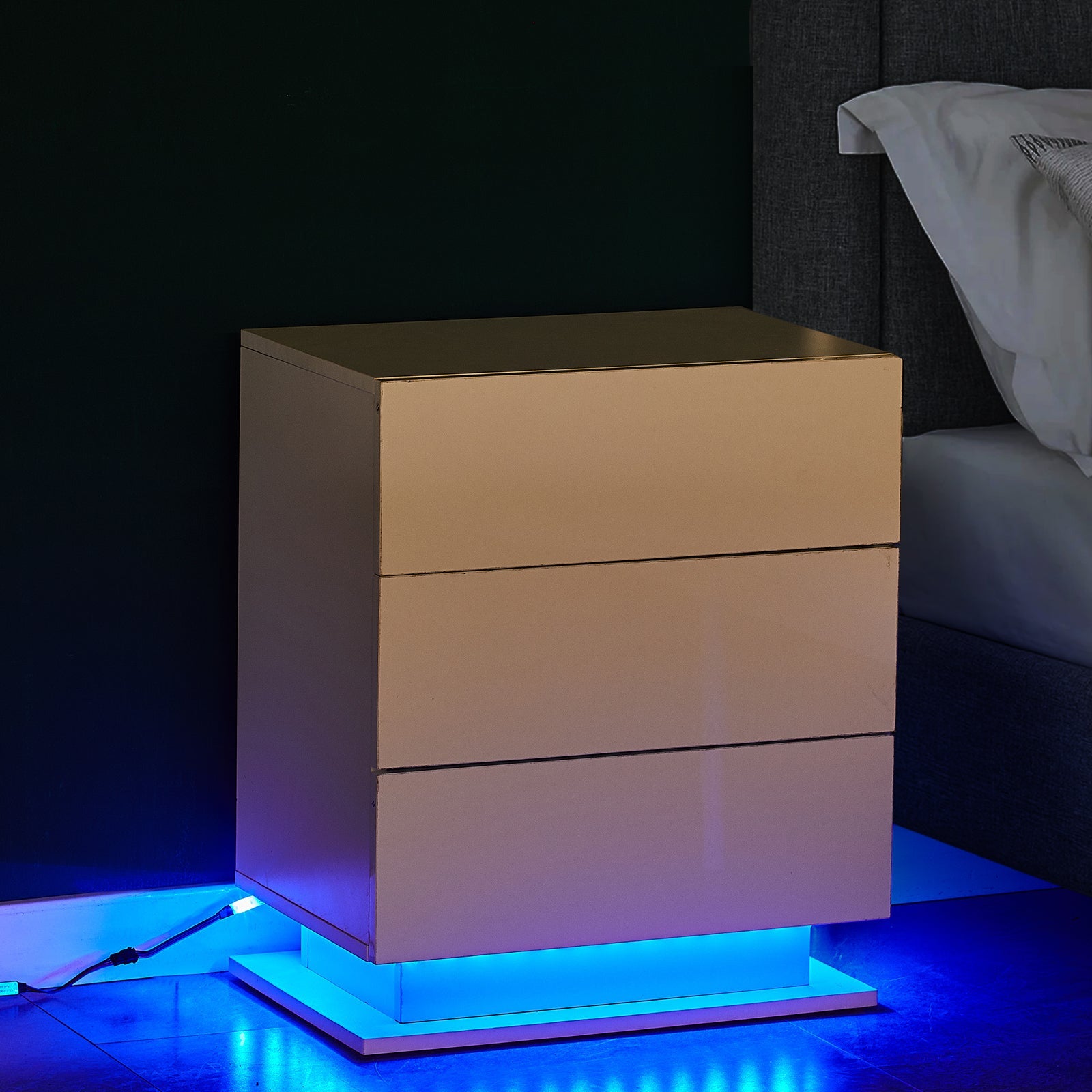 Mario LED Light Bedside Table [3 Drawers]