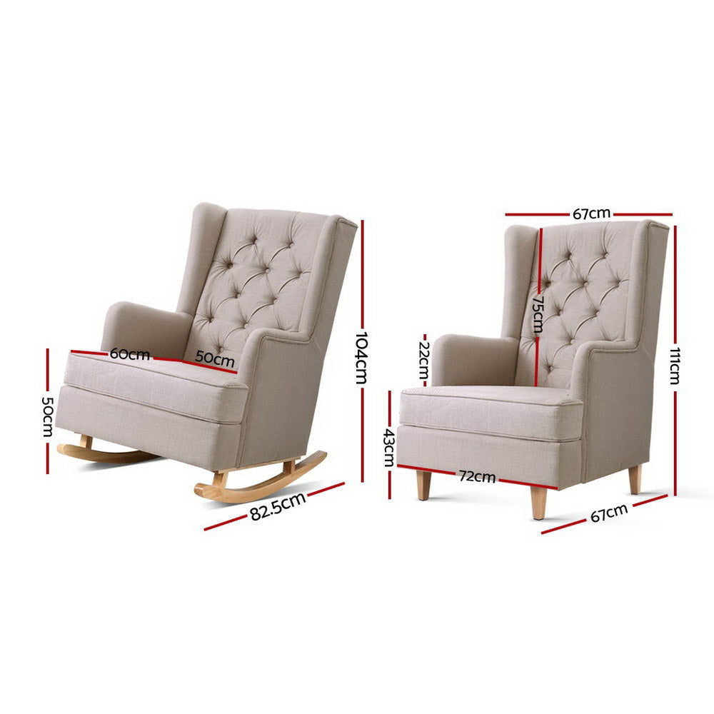 NNEDSZ Rocking Armchair Feedining Chair Fabric Armchairs Lounge Recliner Beige-1