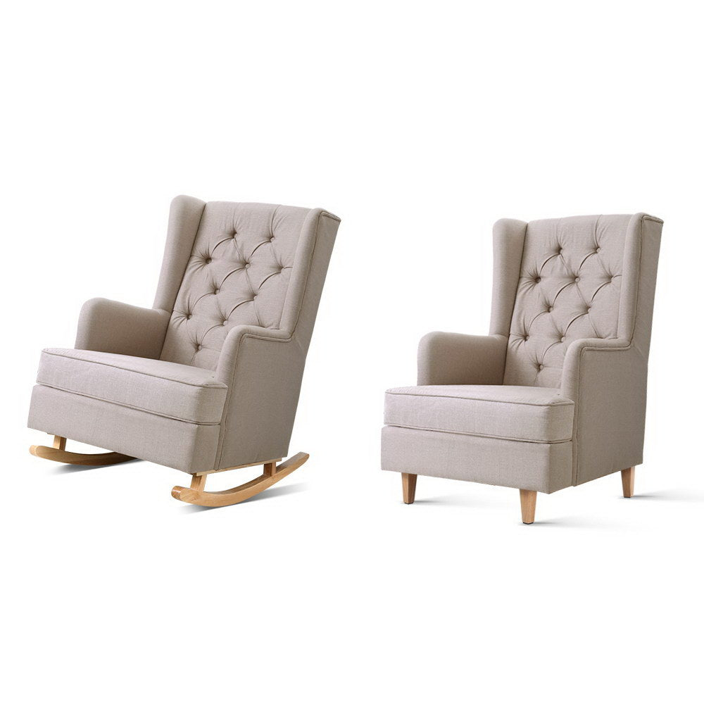NNEDSZ Rocking Armchair Feedining Chair Fabric Armchairs Lounge Recliner Beige-2