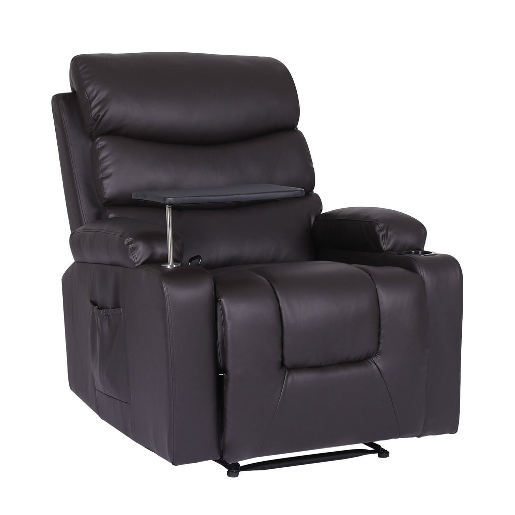 8-Point Electric Massage Recliner Chair - PU Leather Electric Lounge Sofa Armchair HARLOW BROWN-0