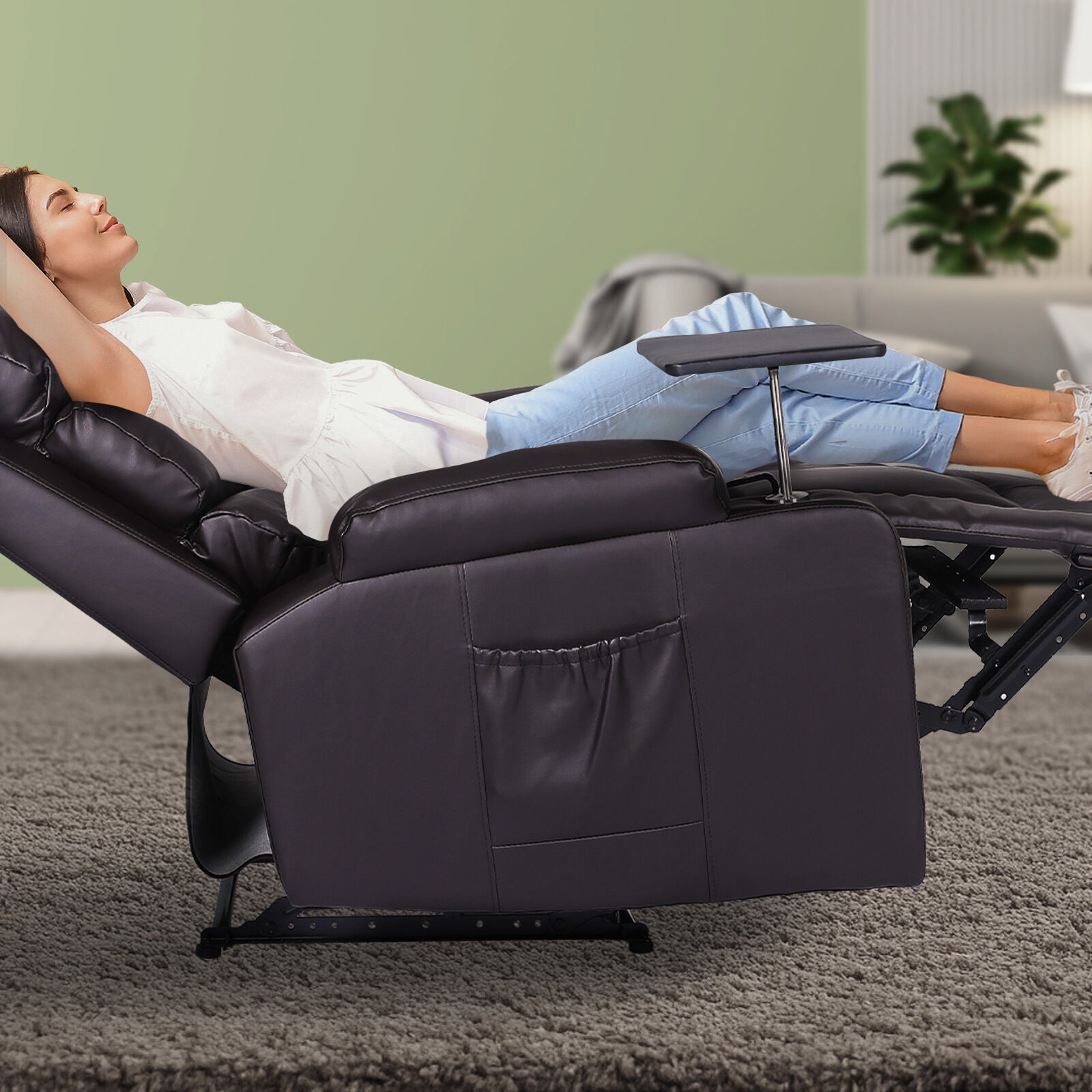 8-Point Electric Massage Recliner Chair - PU Leather Electric Lounge Sofa Armchair HARLOW BROWN-2