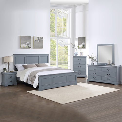 NNEDSZ 5 Pieces Bedroom Suite in Solid Wood & MDF Queen Size Grey Colour Bed, Bedside Table, Dresser & Tallboy-0