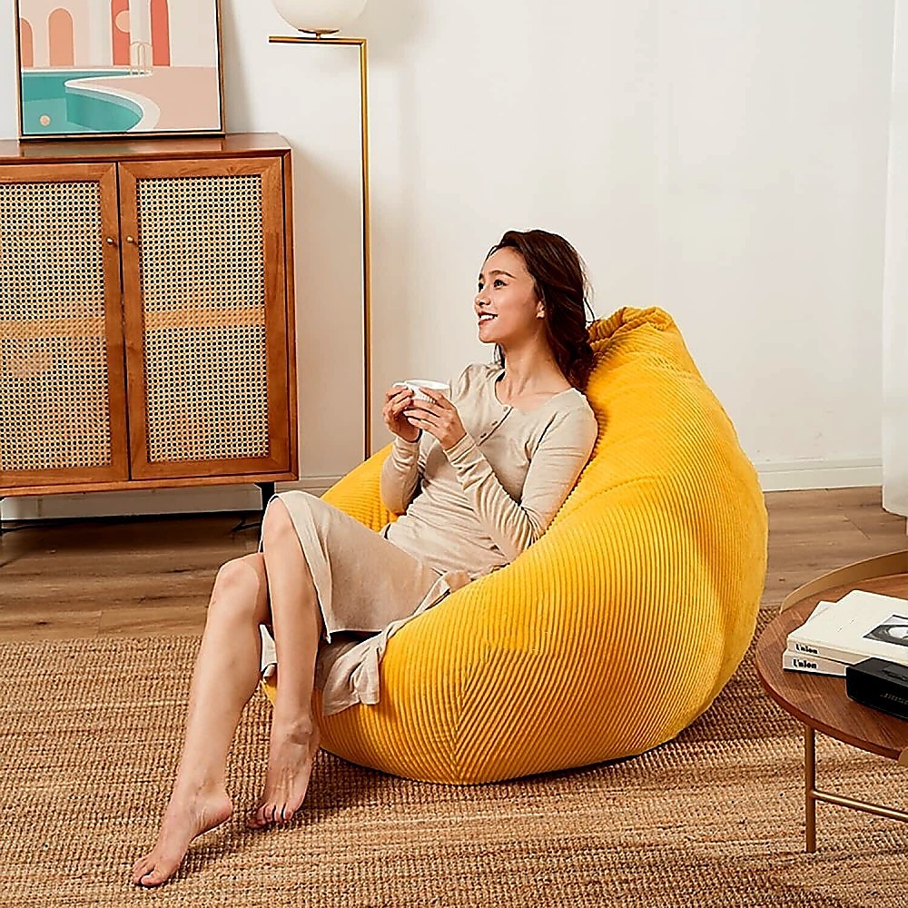 NNEDSZ Jumbo Cord Beanbag Chair Cover Unfilled Large Bean Bag - Mustard-1