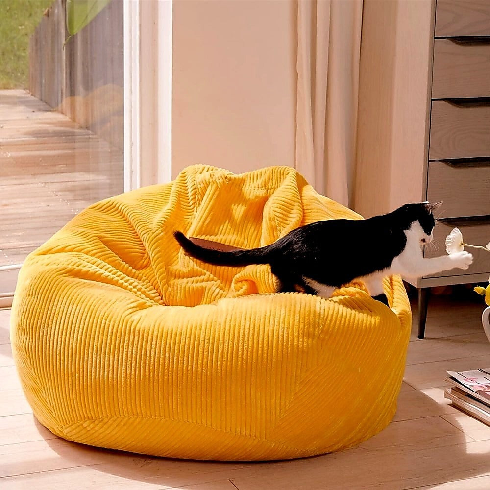 NNEDSZ Jumbo Cord Beanbag Chair Cover Unfilled Large Bean Bag - Mustard-2