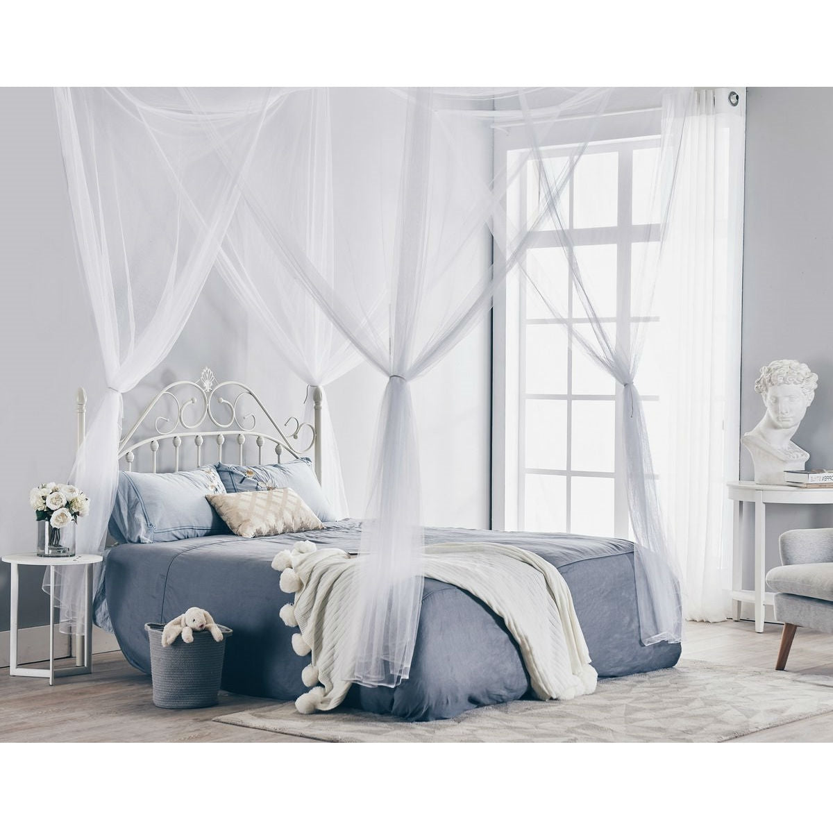 White 4-Post Bed Netting Mosquito Net for Canopy Beds - Fits size Full Queen and King-1