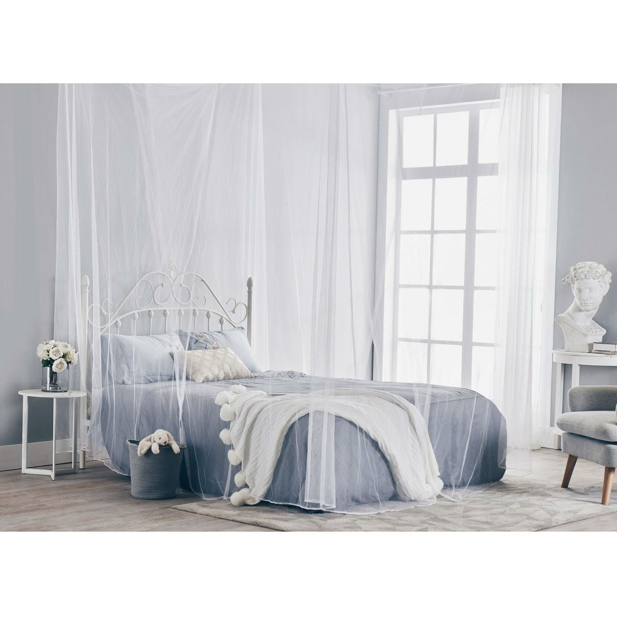 White 4-Post Bed Netting Mosquito Net for Canopy Beds - Fits size Full Queen and King-2