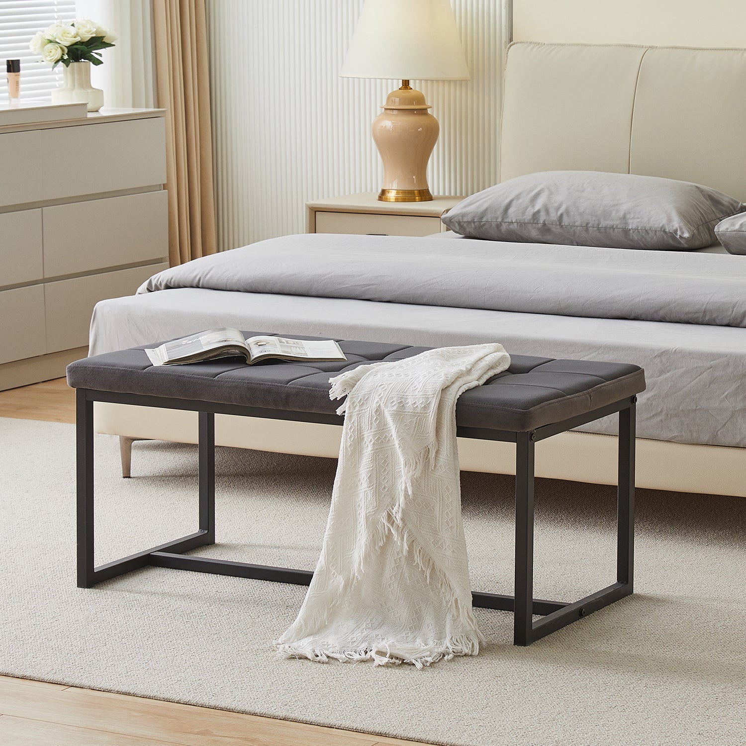 Wyn Velvet Dining Bench End-of-Bed Bench-2