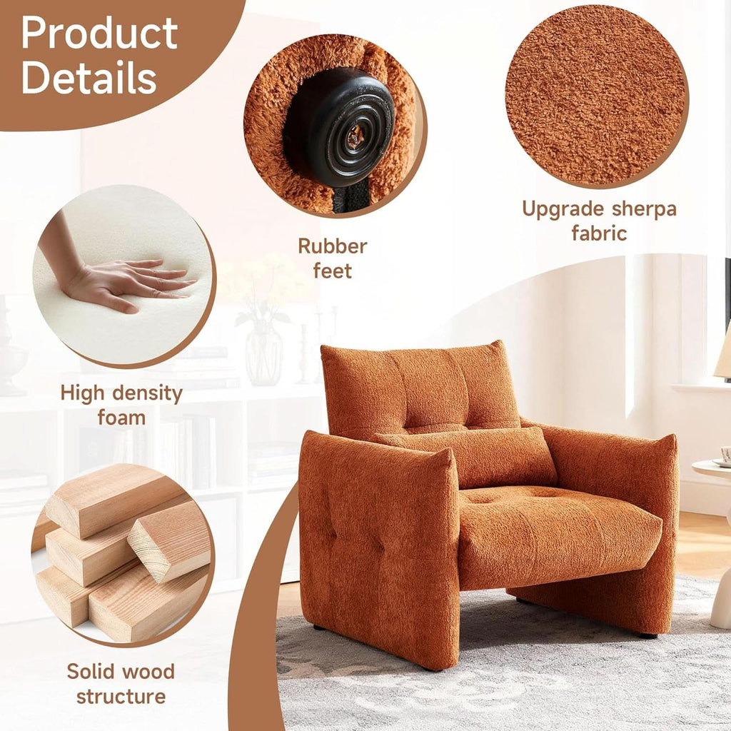 Taupe Sherpa Upholstered Accent Arm Chair Luxurious
