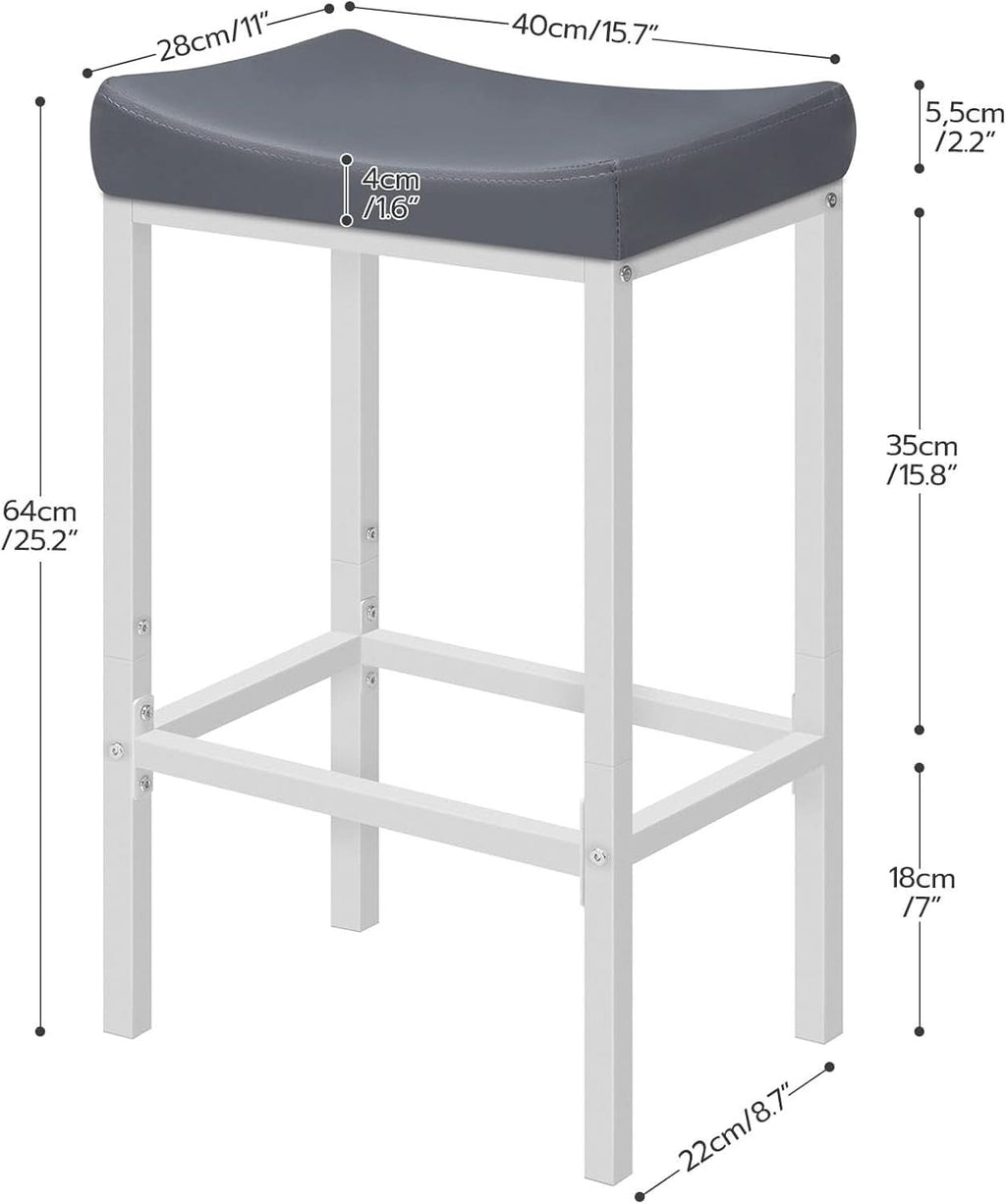 Saddle Bar Stools Set of 2, 24.8 Inches, White and Gray