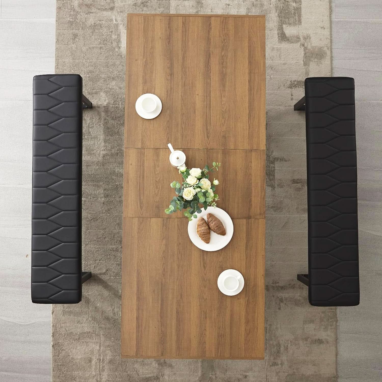 63 Inch Extendable Dining Table Walnut Brown Dining Room