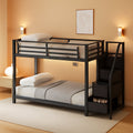 Black Twin Over Twin Metal Bunk Bed Storage Drawers-0