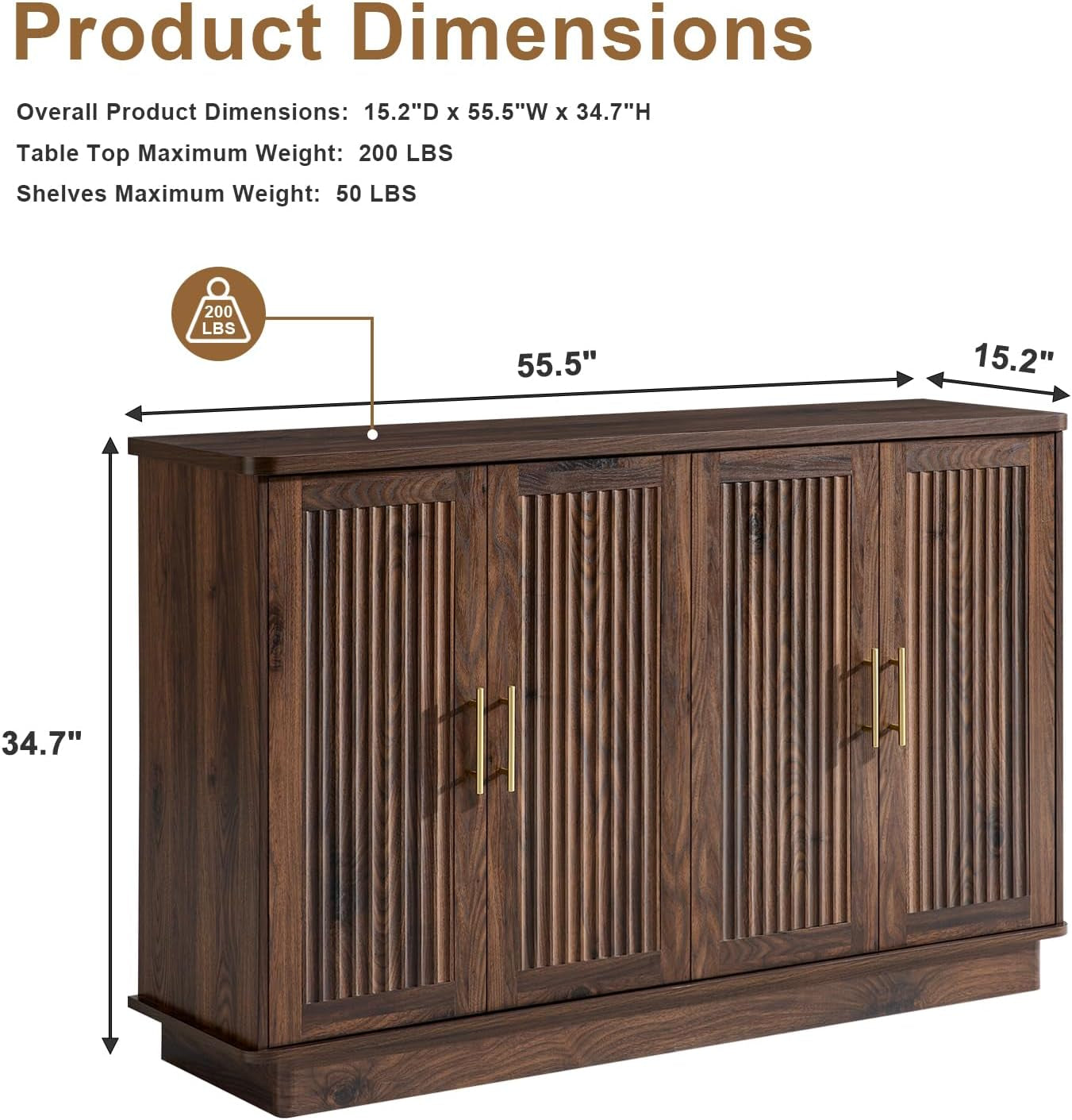Walnut Sideboard Buffet Cabinet Adjustable Shelves-1