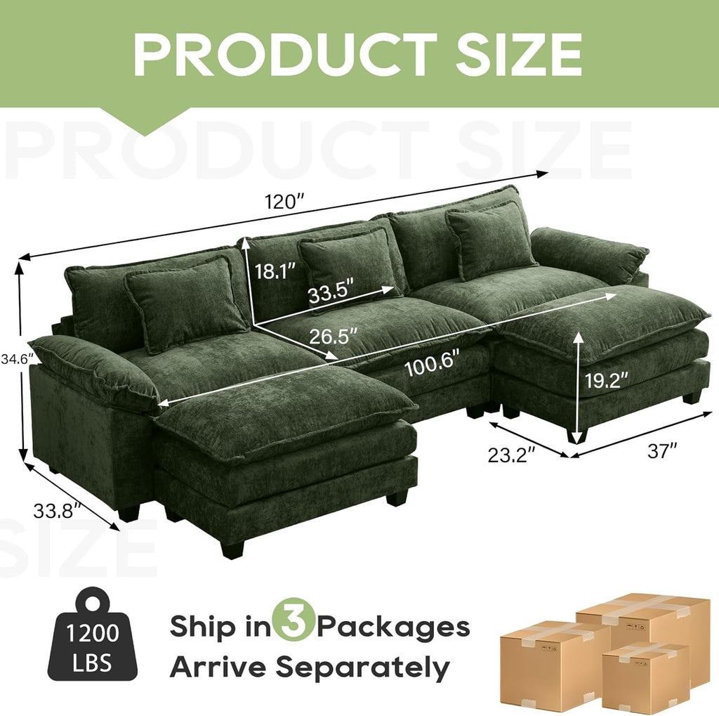 120 Inches Emerald Chenille Modular Sectional Sofa-1