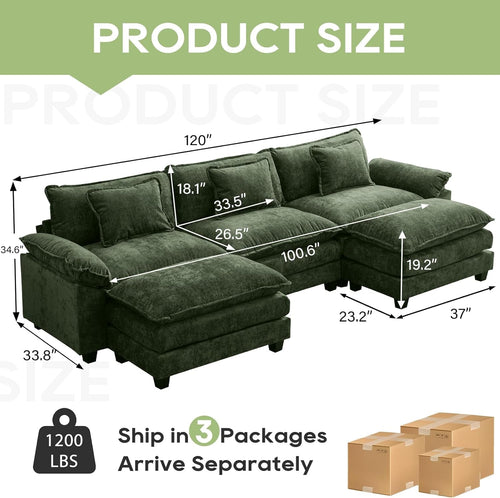120 Inches Emerald Chenille Modular Sectional Sofa-1
