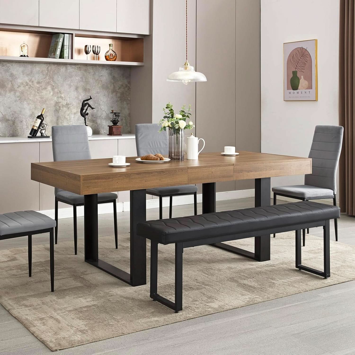 63 Inch Extendable Dining Table Walnut Brown Dining Room