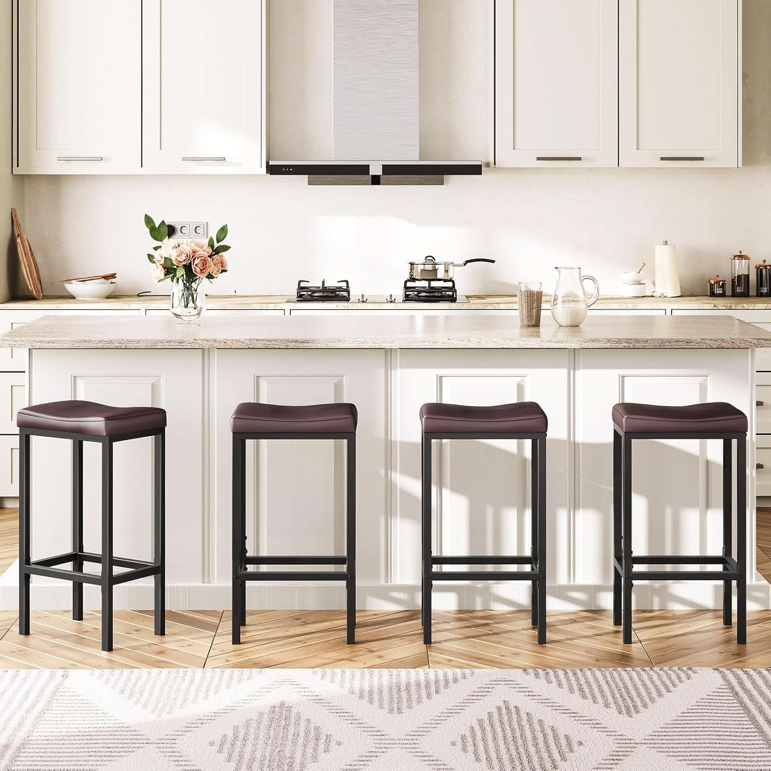 Saddle Bar Stools Set Of 2 Counter Height 24.8 Inches Brown And Black