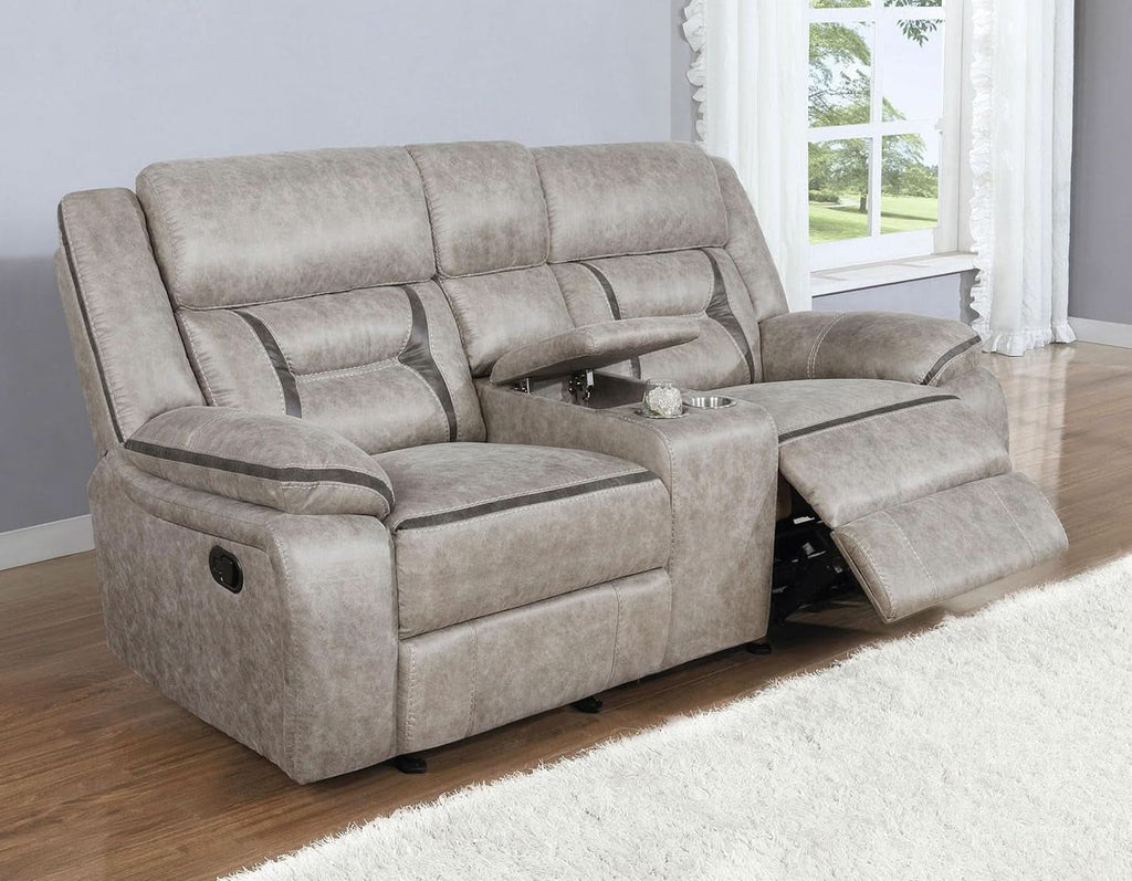 Taupe Recliner Loveseat With Center Console Manual Recline-2