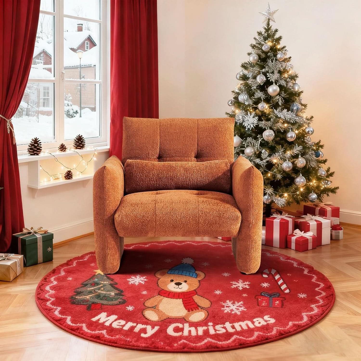 Taupe Sherpa Upholstered Accent Arm Chair Luxurious