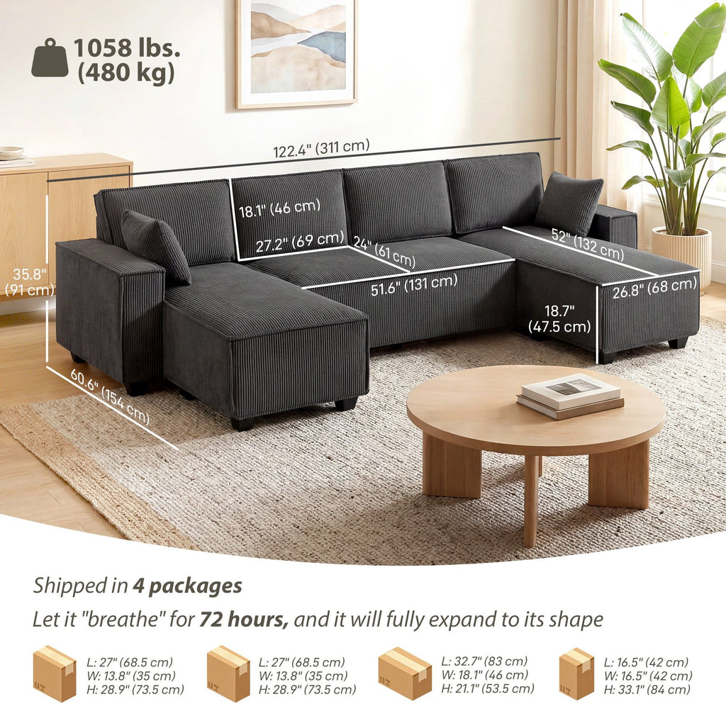 U-Shaped Modular Sectional Sofa with Double Chaises - Dark Grey-1