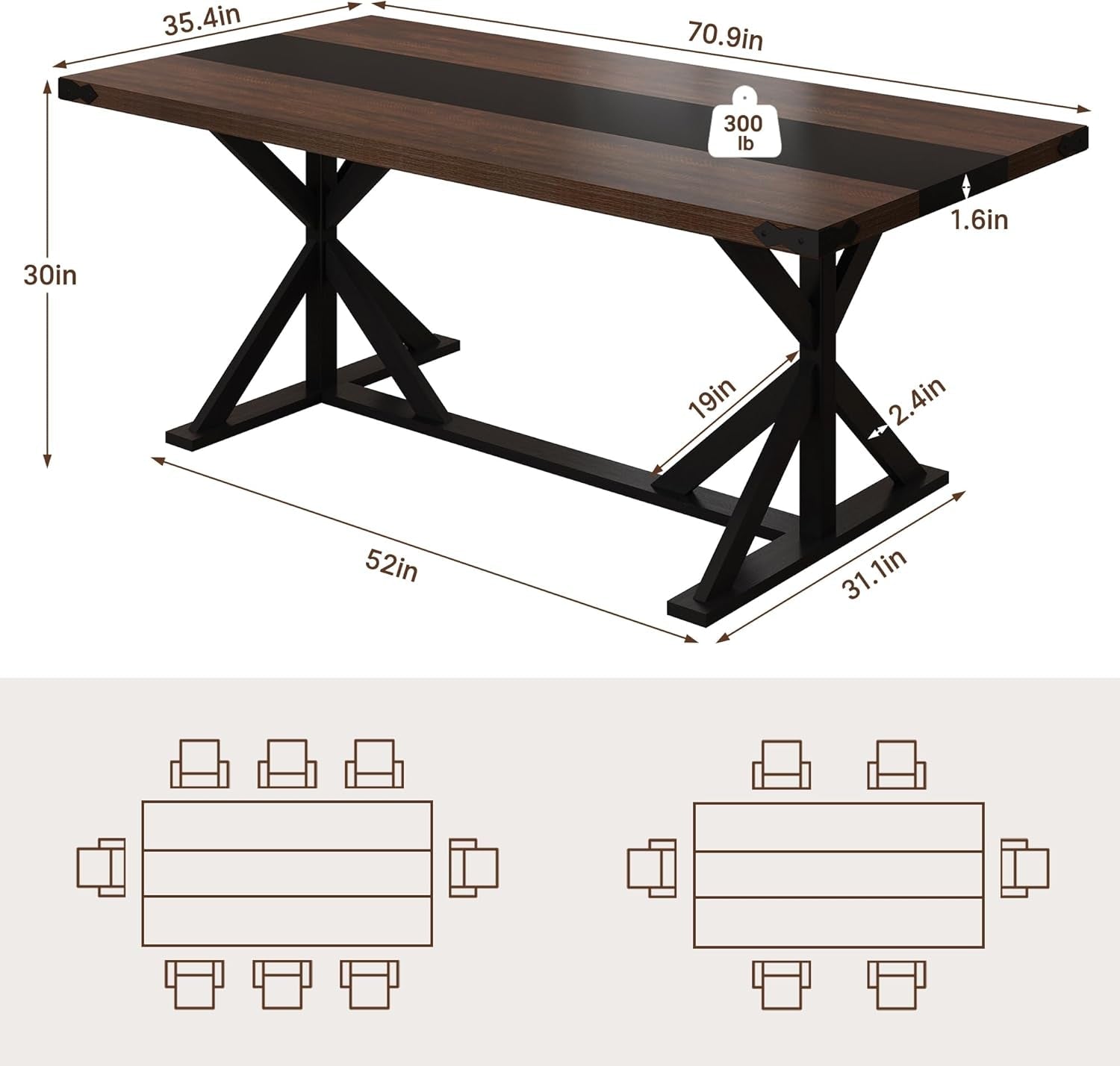 71 Inch Farmhouse Dining Table Waterproof Table top