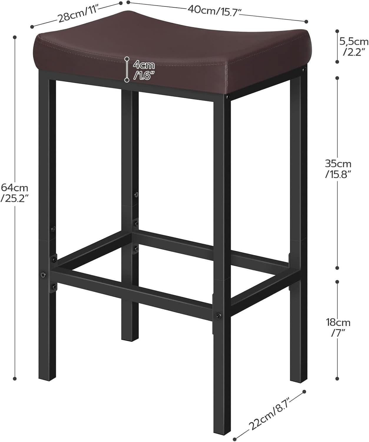 Saddle Bar Stools Set Of 2 Counter Height 24.8 Inches Brown And Black