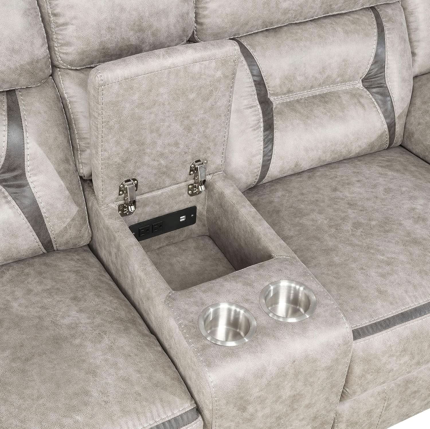 Taupe Recliner Loveseat With Center Console Manual Recline-3