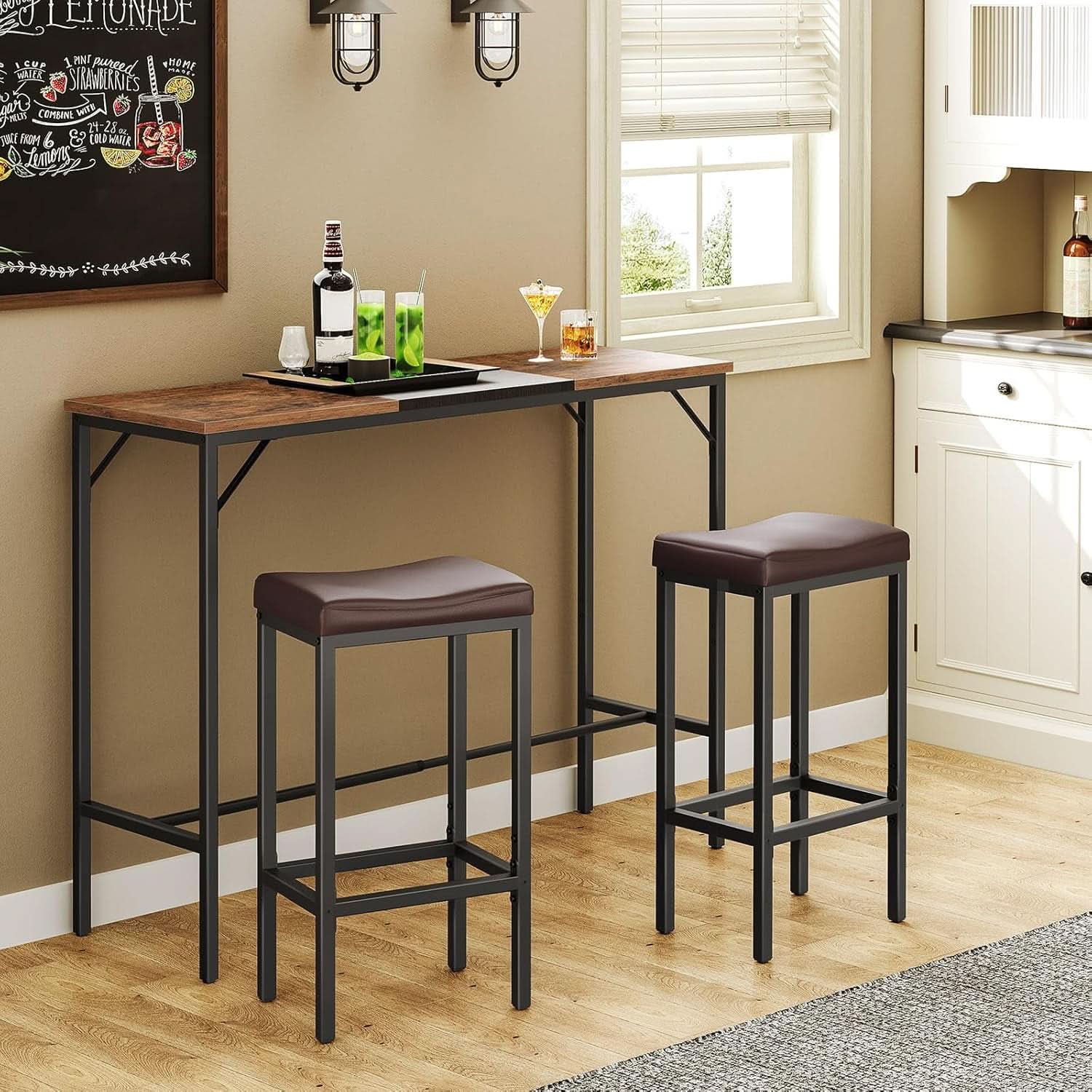 Saddle Bar Stools Set Of 2 Counter Height 24.8 Inches Brown And Black