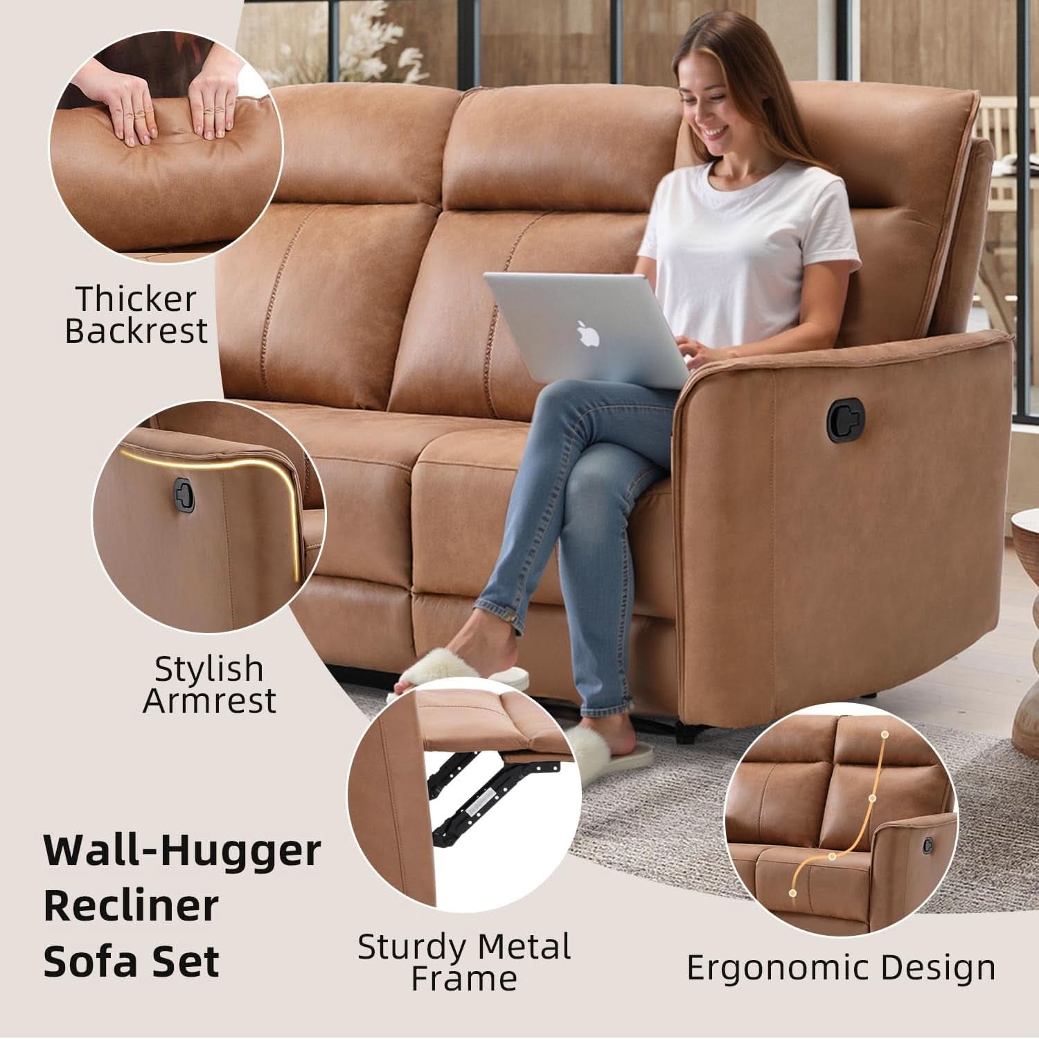 Brown Recliner Loveseat Set With Independent Recliners-2