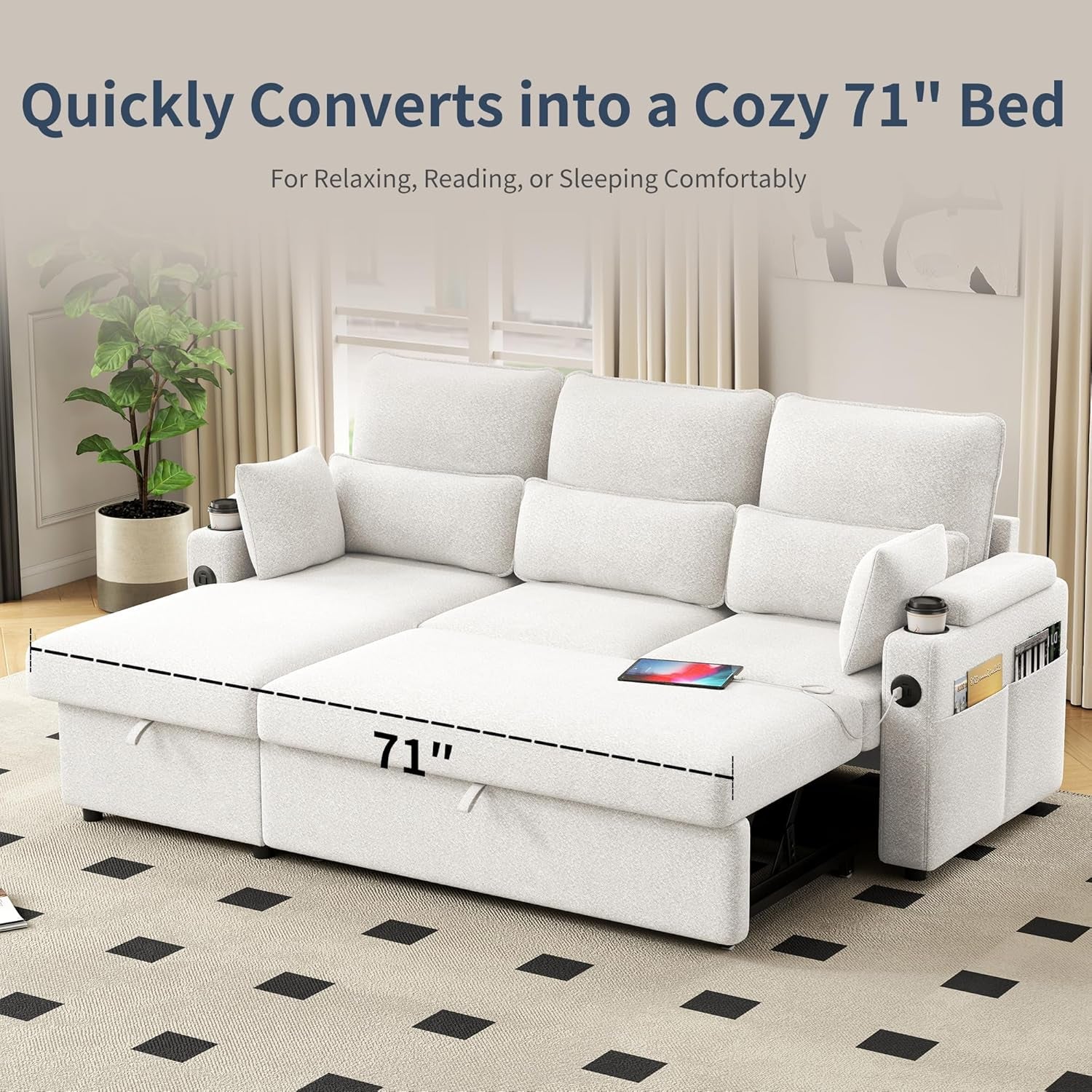 81-Inch L-Shaped Corner Storage Unit Deluxe Sectional Sofa Bed