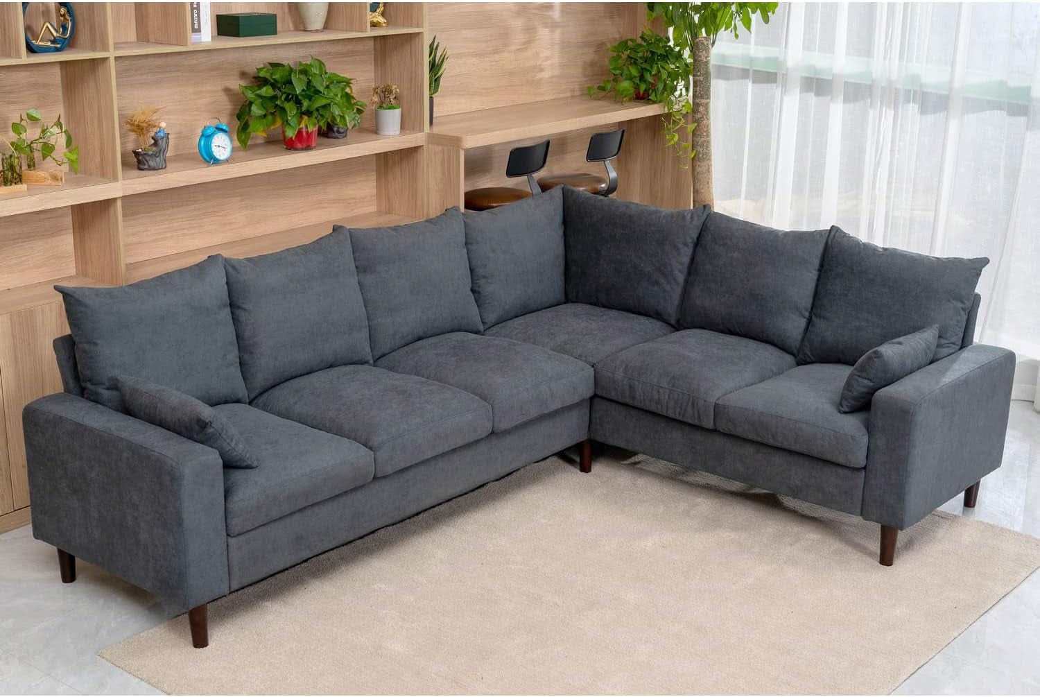 Six Seat Corner Sectional Sofa With Linen Fabric For Living Room