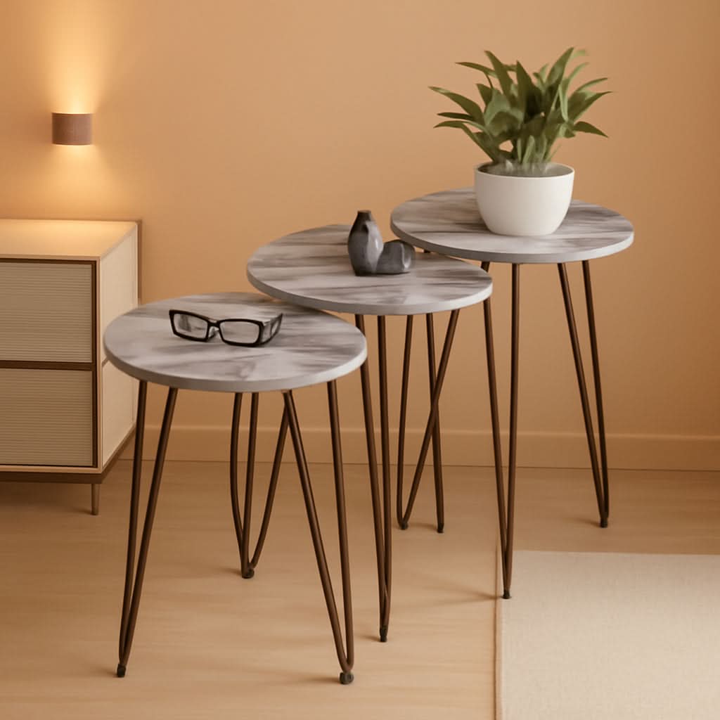Grey Marble Nesting Tables Set Of 3 Modern Round End Tables