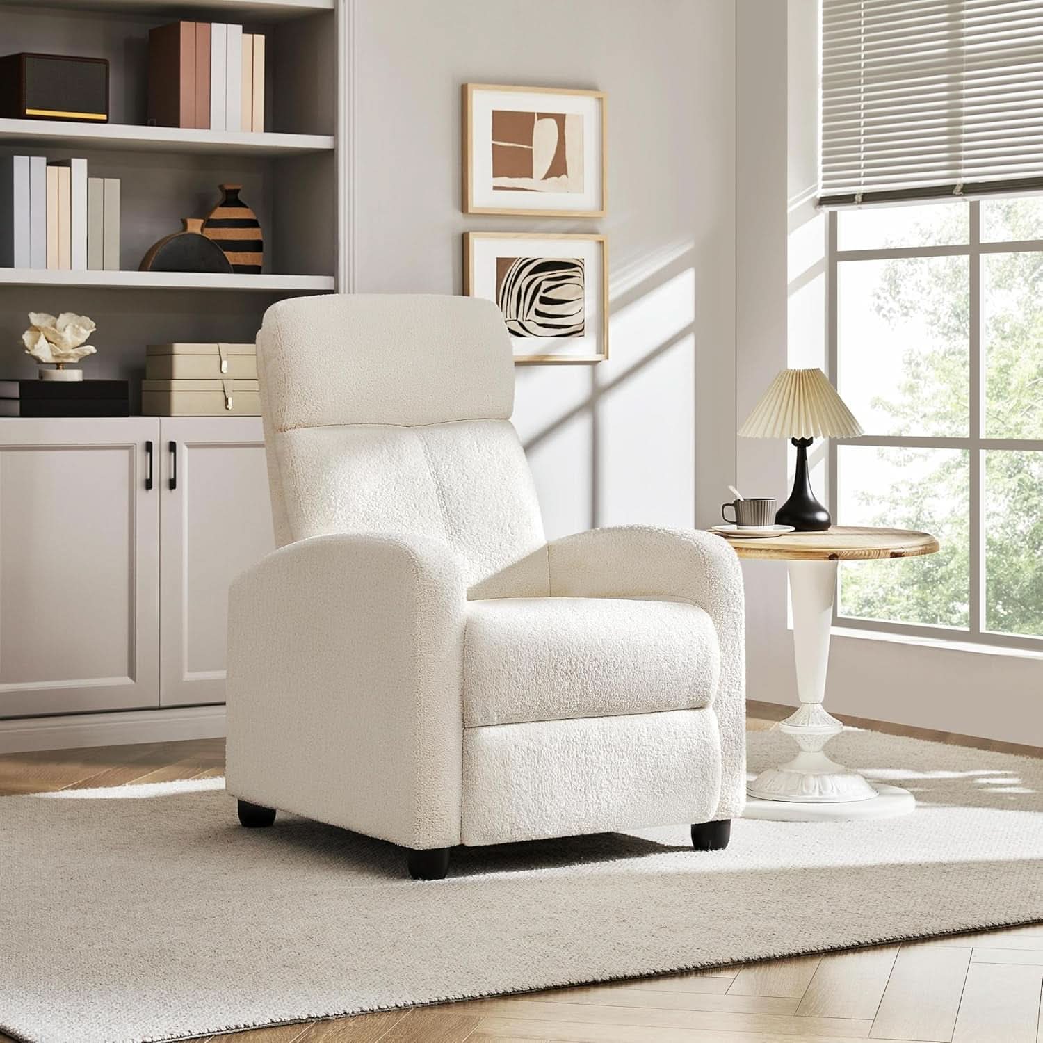 Ivory Fabric Recliner Chair With Adjustable Recline