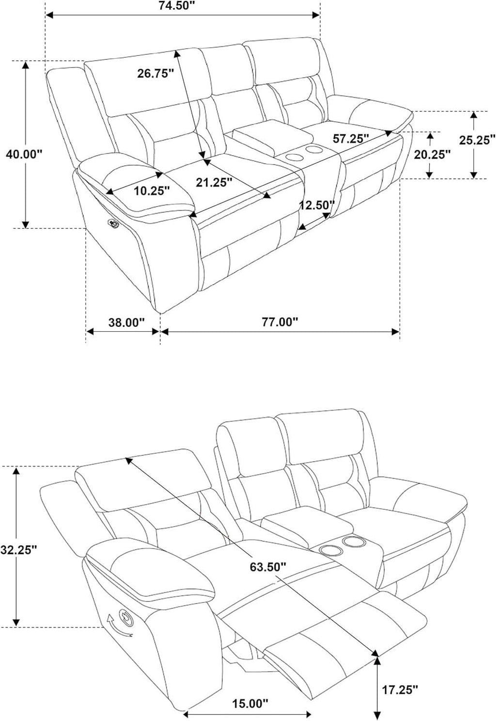 Taupe Recliner Loveseat With Center Console Manual Recline-1
