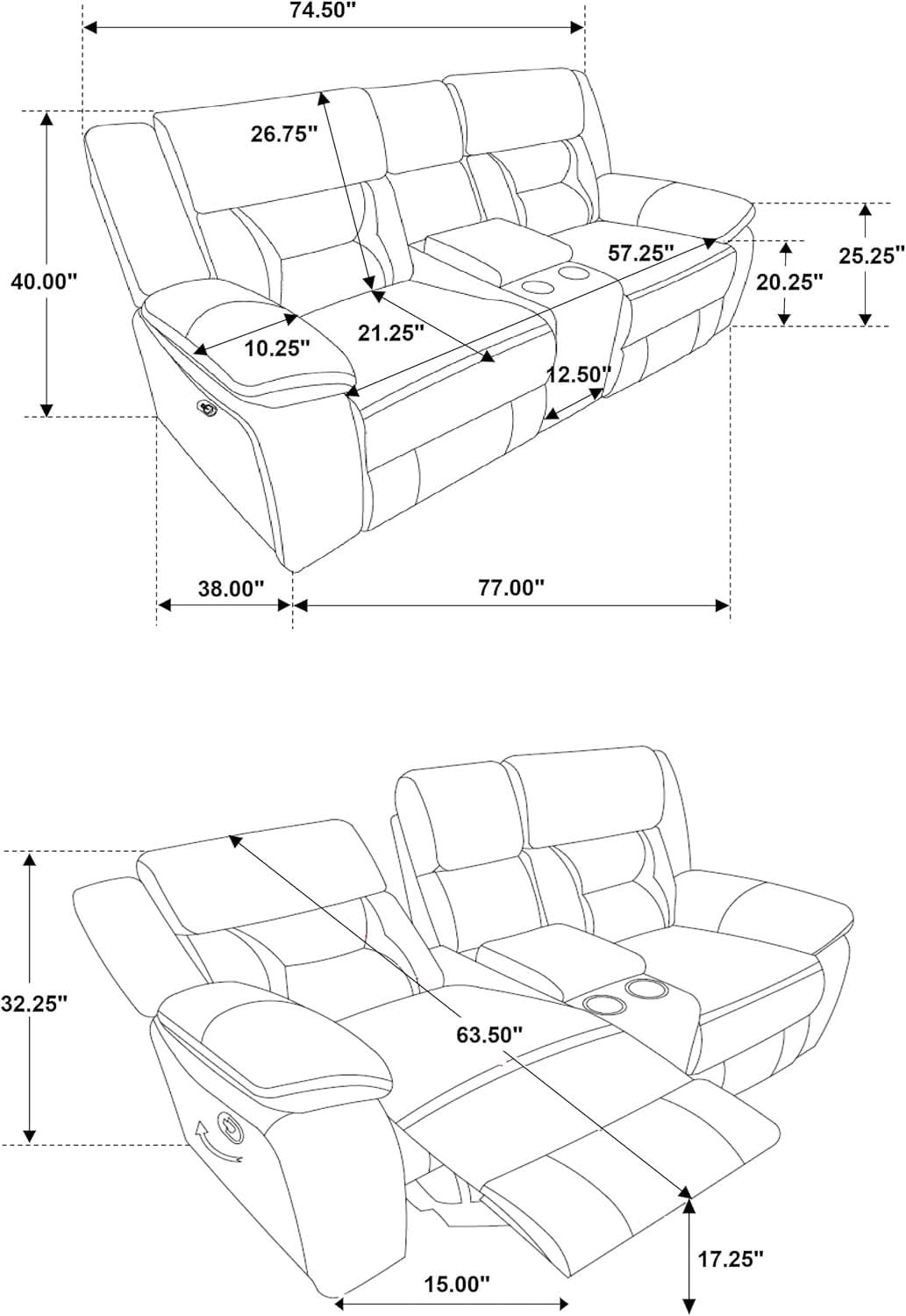 Taupe Recliner Loveseat With Center Console Manual Recline-1