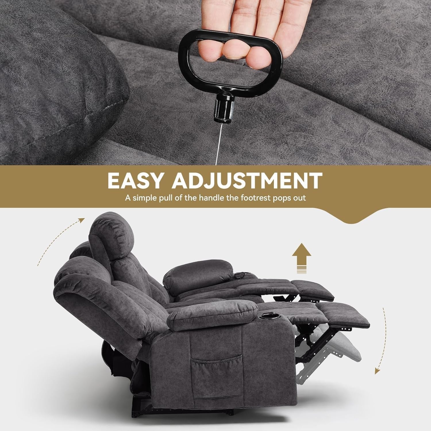 Premium Fabric Recliner Chair Featuring Cup Holders