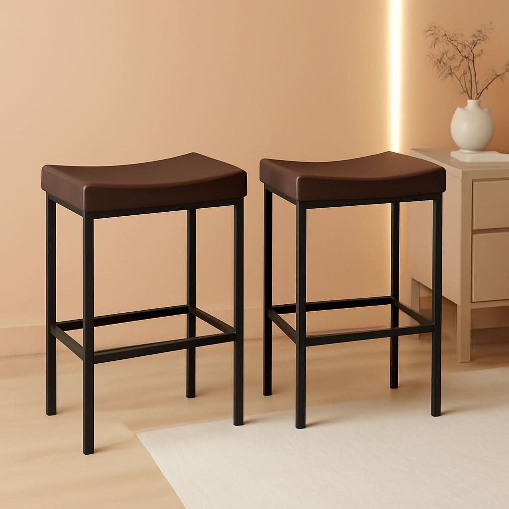Saddle Bar Stools Set Of 2 Counter Height 24.8 Inches Brown And Black