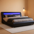 LED Platform Bed Frame Black Faux Leather Full Size Bed