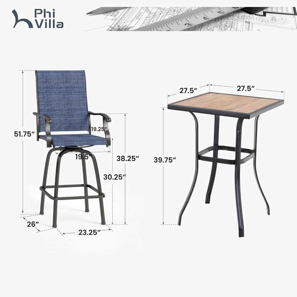 Outdoor Swivel Bar Stools Blue Textilene Table And Chairs