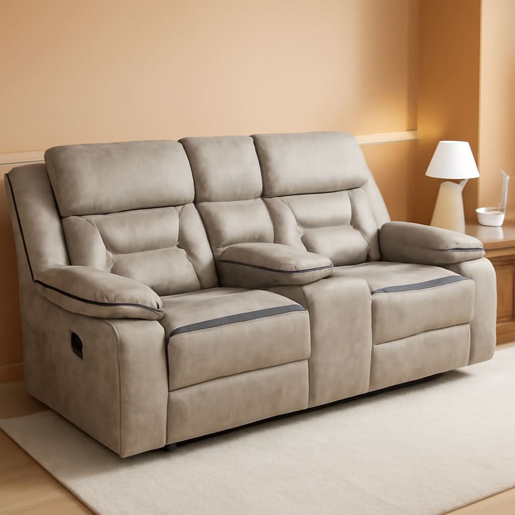 Taupe Recliner Loveseat With Center Console Manual Recline-0