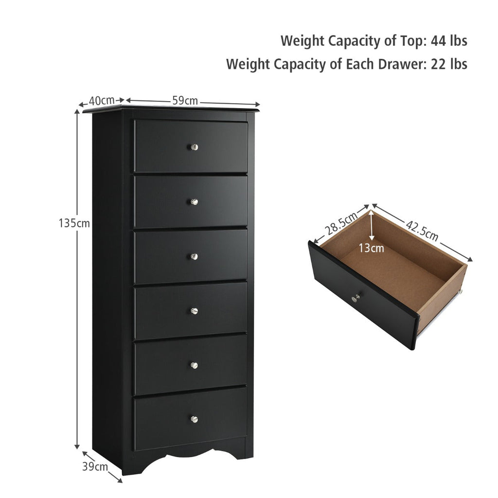 NNECW 6 Drawer Chest with Mental Knobs for Living Room-Black