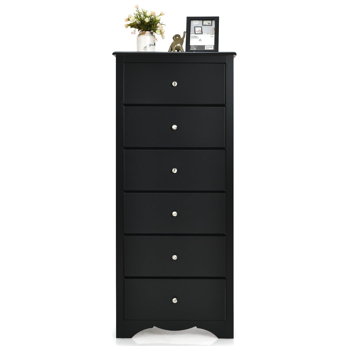 NNECW 6 Drawer Chest with Mental Knobs for Living Room-Black