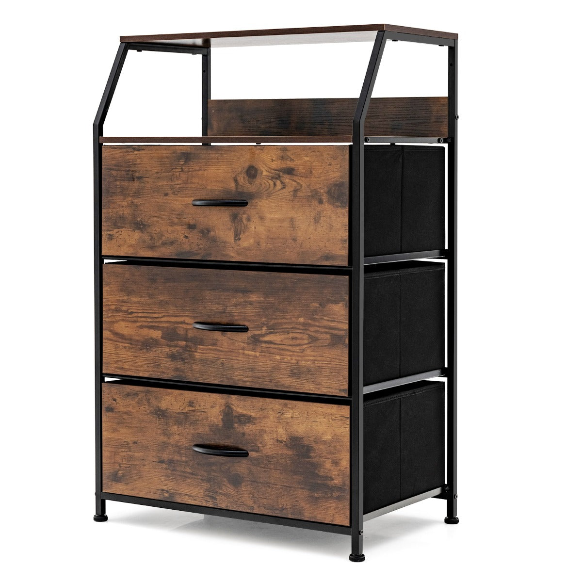 NNECW 3 Chest of Drawers with Top Shelf & Metal Frame
